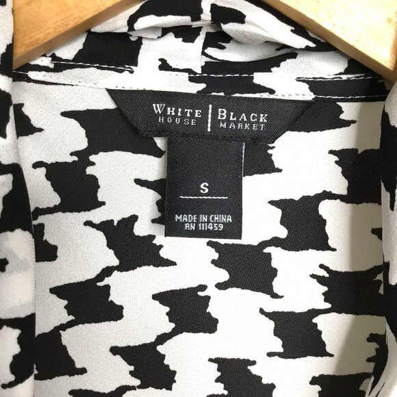 WHITE HOUSE BLACK MARKET Women Silk Houndstooth Wrap Top Quiet Luxury Blouse S - Picture 8 of 9